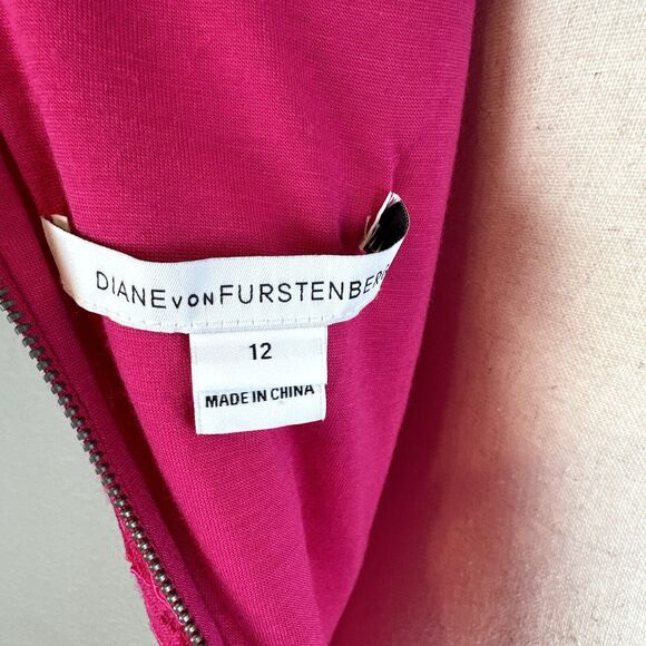 Diane Von Furstenberg DVF Womens Brittany Ruffle Hem Dress 12 Pink Stretch Lace - Picture 8 of 11